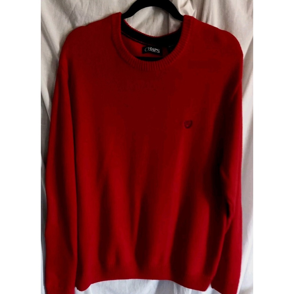 Vtg CHAPS Sportswear Mens Size XL Red Crew Neck 100% Cotton Sweater Golf Holiday